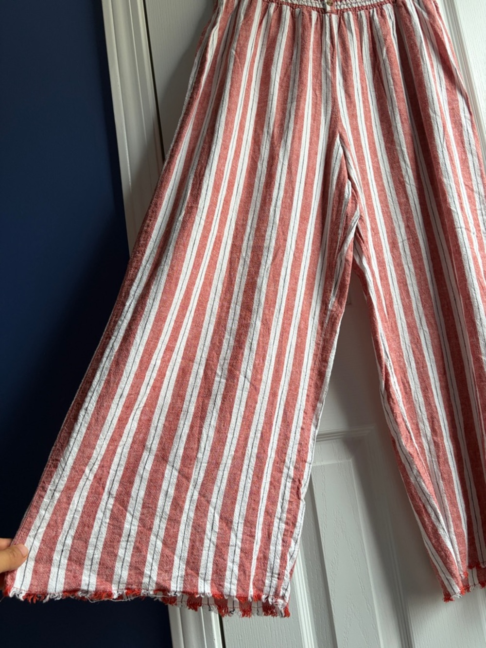 Cato Boho Striped Linen Blend Wide Leg Pants Size L Coastal Beach Summer - Picture 4 of 10